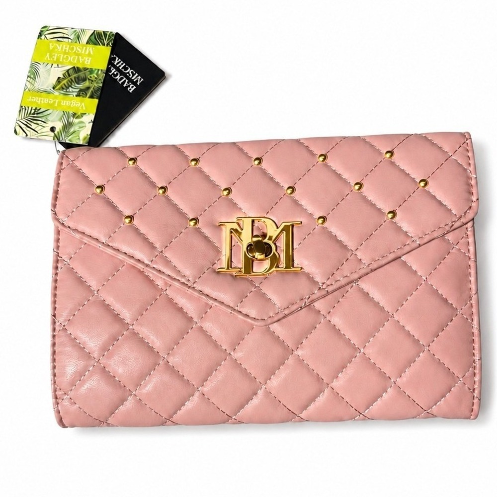 Badgley Mischka Blush Pink Quilted Studded Crossbody Bag Vegan Leather NWT